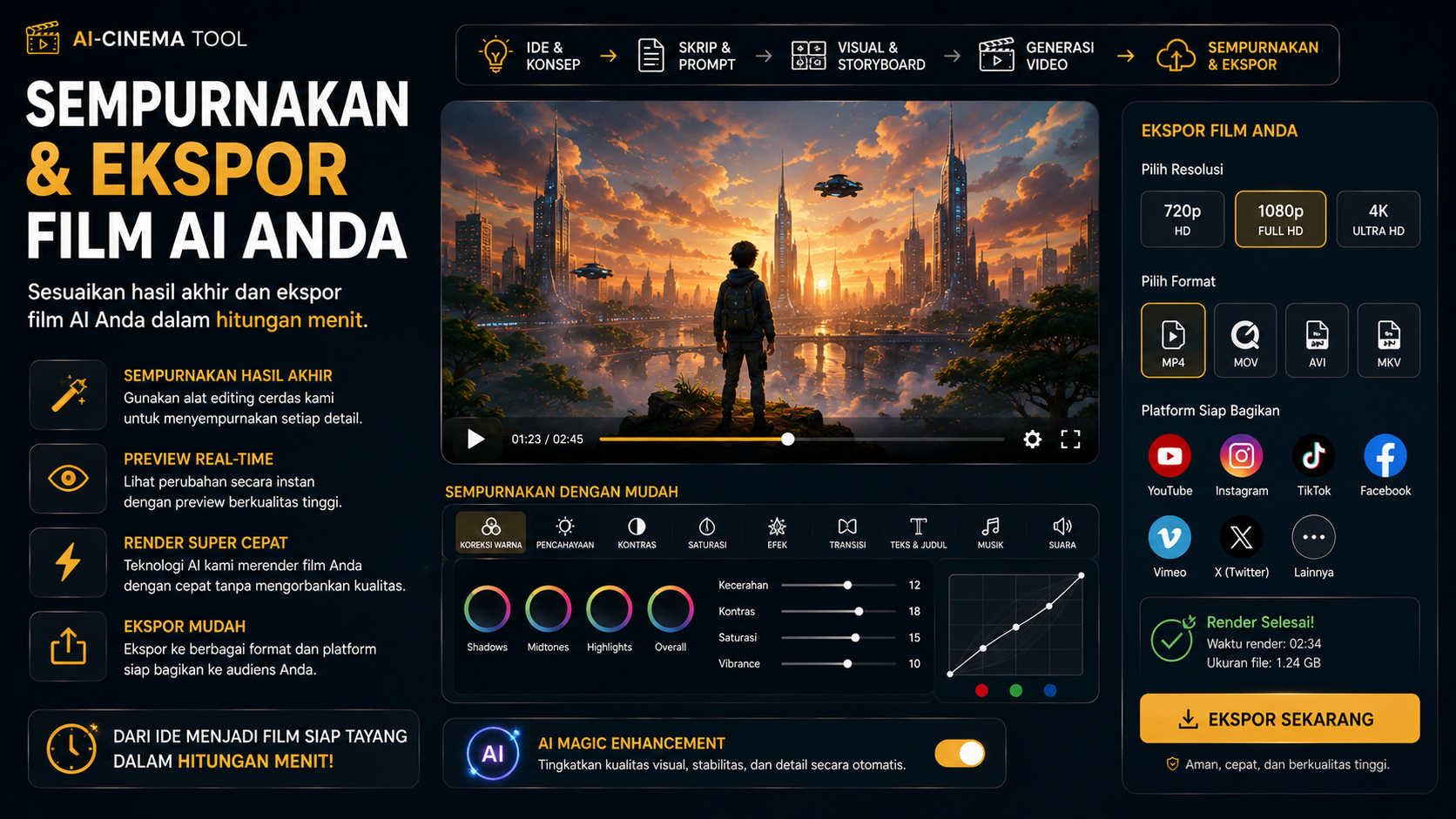 Editing dan export AI-Cinema